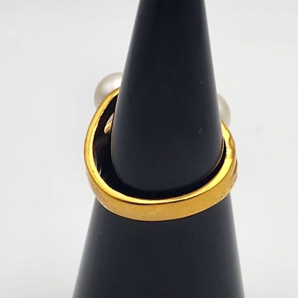 Vintage 14K Gold Electroplated Faux Pearl & Rhinestone Ring (6.25) - Picture 4 of 8